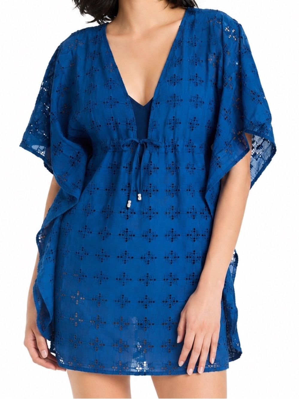 Bleu Rod Beattie Indigo Eyelet V‑Neck Swim Coverup Tunic